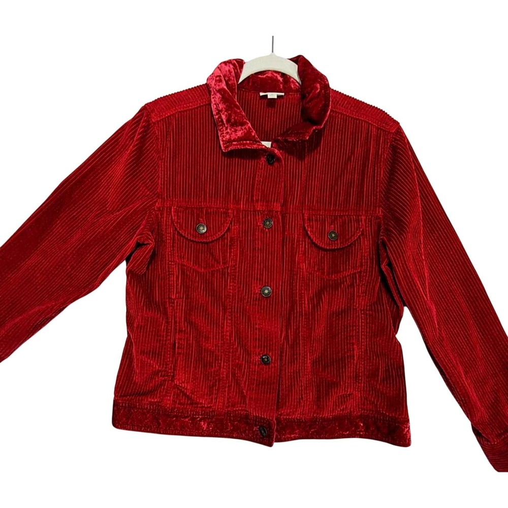 J. Jill Jacket Velvet Corduroy M Western Christmas Red Country Boho Vtg 99s
